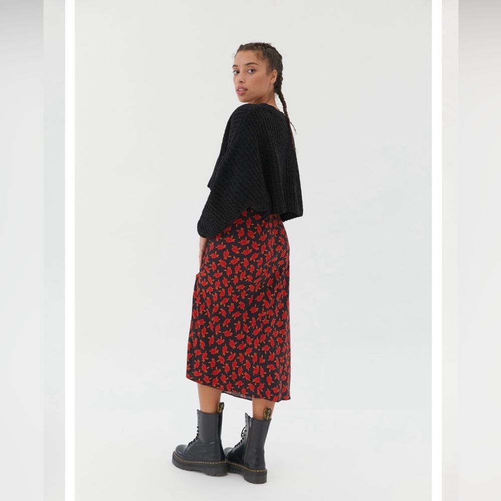 Urban Outfitters “Jewel” Rose Print Midi Skirt